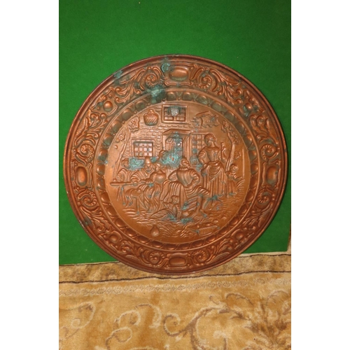 1136 - Two Large Salvers One Cast Brass One Copper Each Approximately 14 Inches Diameter