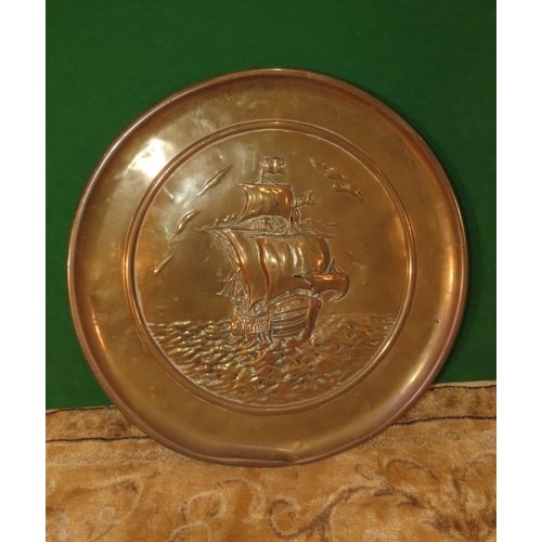 1136 - Two Large Salvers One Cast Brass One Copper Each Approximately 14 Inches Diameter