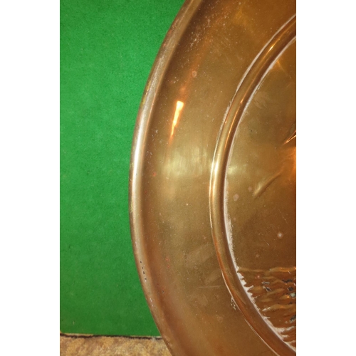 1136 - Two Large Salvers One Cast Brass One Copper Each Approximately 14 Inches Diameter