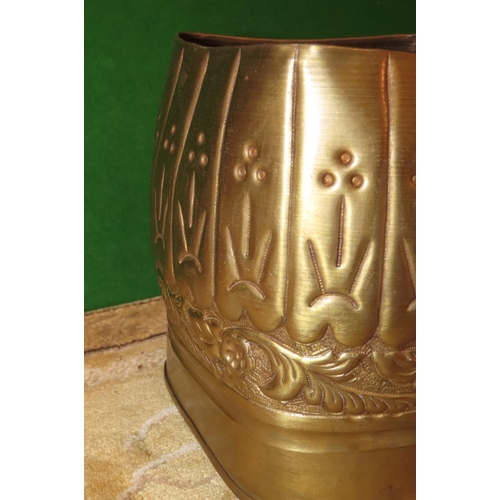 1137 - Cast Brass Stick and Umbrella Stand with Embossed Decoration Depicting Coaching Scene and Another Tw... 