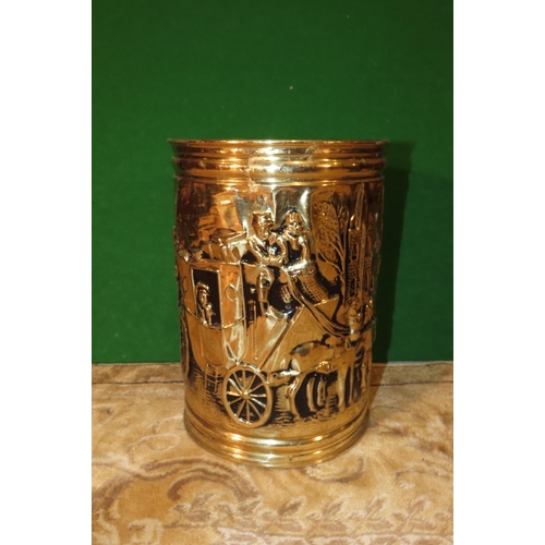 1137 - Cast Brass Stick and Umbrella Stand with Embossed Decoration Depicting Coaching Scene and Another Tw... 