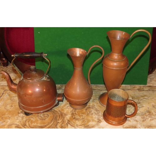 1140 - Four Antique Copper Items including Kettle