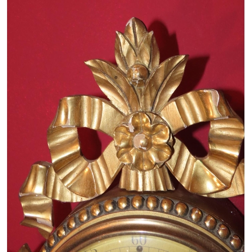 1144 - Carved Giltwood Cartel Clock with Upper Ribbon Motif Decoration Approximately 14 Inches High