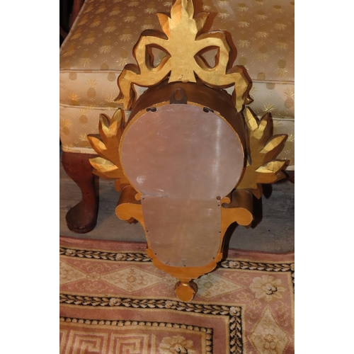 1144 - Carved Giltwood Cartel Clock with Upper Ribbon Motif Decoration Approximately 14 Inches High