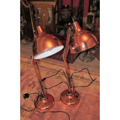 1146 - Pair of Large Copper Plated Angle Poised Table Lamps Electrified Working Order