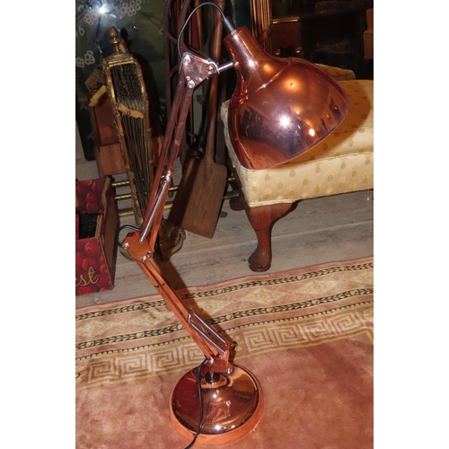 1146 - Pair of Large Copper Plated Angle Poised Table Lamps Electrified Working Order