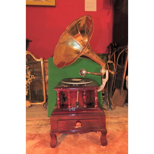 1149 - Brass Horn Gramophone by Vitrola Winding Mechanism Approximately 36 Inches High