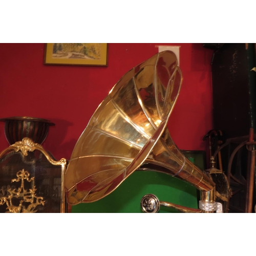 1149 - Brass Horn Gramophone by Vitrola Winding Mechanism Approximately 36 Inches High