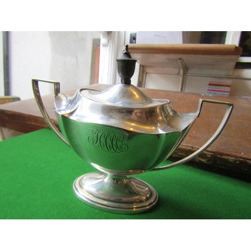 1151 - Antique Solid Silver Twin Handled Urn with Cover Pedestal Form Approximately 7 Inches Wide