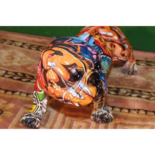 1153 - Unusual Designer Graffiti Decorated Bulldog Approximately 10 Inches Wide