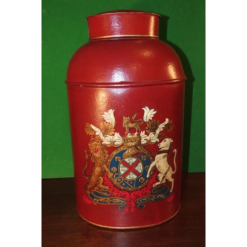 1159 - Pair of Red Ground Toileware Tea Caddys with Original Covers Decorated with Armorial Crests Each App... 