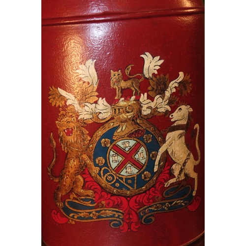 1159 - Pair of Red Ground Toileware Tea Caddys with Original Covers Decorated with Armorial Crests Each App... 