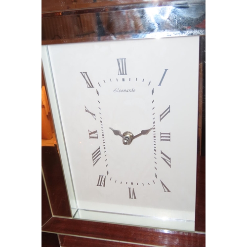 1162 - Designer Mirrored Mantel Clock Roman Numeral Decorated Dial Approximately 8 Inches High