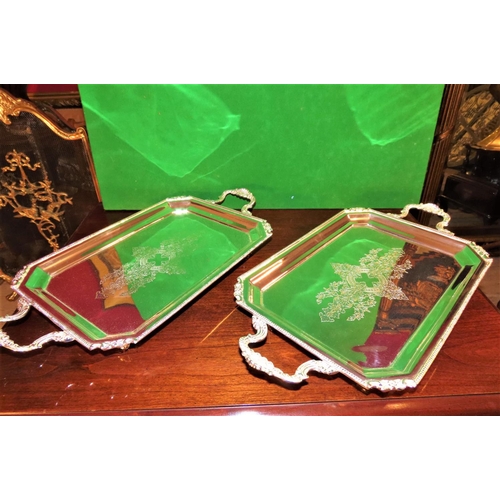 1164 - Pair of Silver Plated Serving Trays with Side Carry Handles and Gadrooned Edge Decoration Each Appro... 