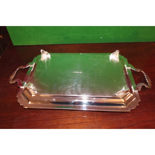 1164 - Pair of Silver Plated Serving Trays with Side Carry Handles and Gadrooned Edge Decoration Each Appro... 