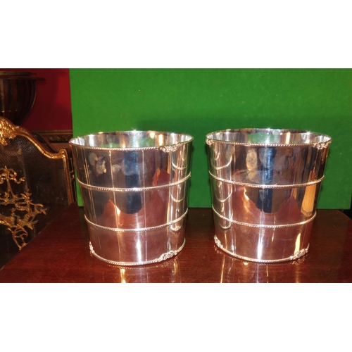 1165 - Pair of Barrel Form Silver Plated Wine Coolers Each Approximately 11 Inches High