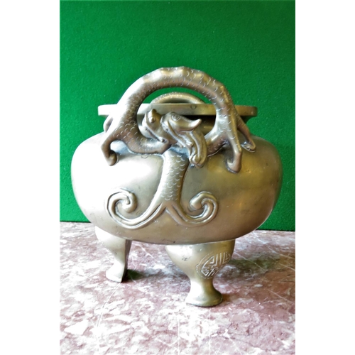 117 - Large Bronze Sensor with Dragon Motif Decorated Handles