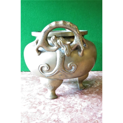 117 - Large Bronze Sensor with Dragon Motif Decorated Handles