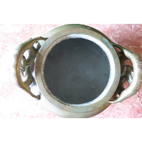 117 - Large Bronze Sensor with Dragon Motif Decorated Handles