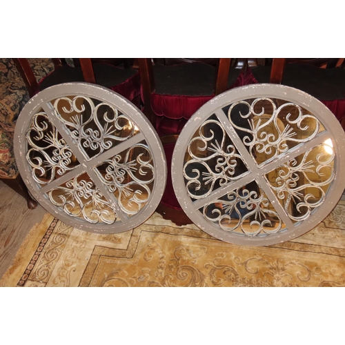 1170 - Pair of Circular Form French Grey Painted Wall Mirrors