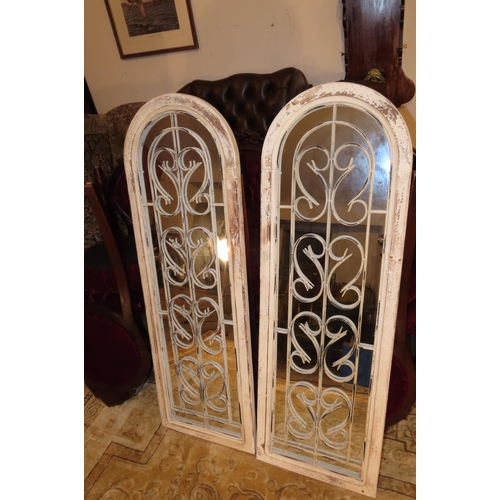 1172 - Pair of Arch Top French Cream Painted Wall Mirrors