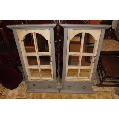 1174 - Pair of French Grey Painted Wooden Wall Mirrors Each Approximately 3ft 4 Inches High