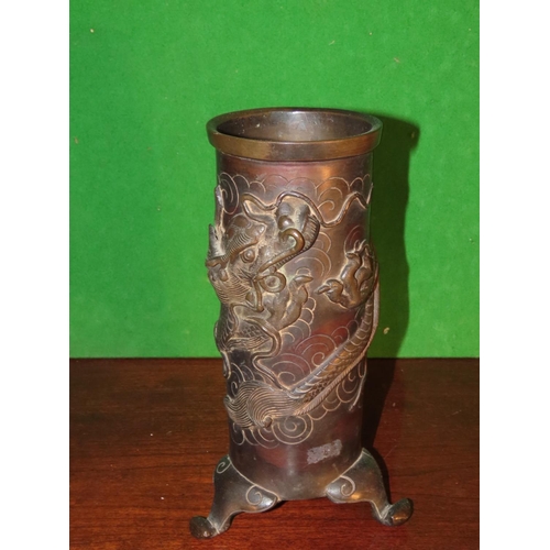 1178 - Antique Oriental Bronze Vase with Dragon Motif Decoration Approximately 10 Inches High