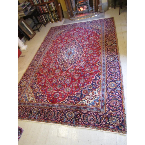 1181 - Large Persian Pure Wool Rug Burgundy and Navy Ground Pattern Borders Central Medallion Motif Decorat... 