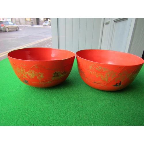 1184 - Collection of Various Gilt Decorated Red Ground Lacquer Bowls Quantity As Photographed