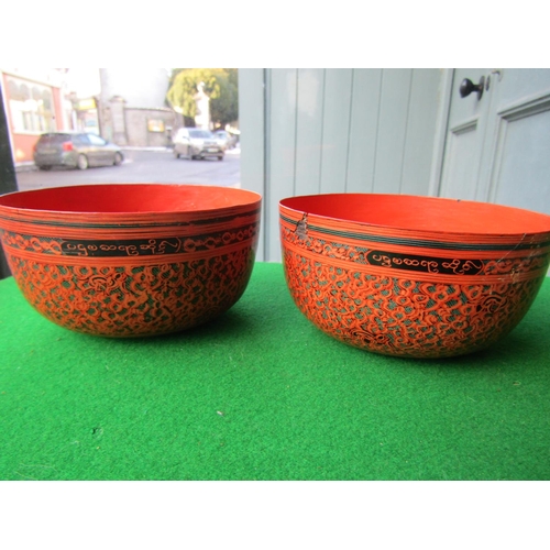 1184 - Collection of Various Gilt Decorated Red Ground Lacquer Bowls Quantity As Photographed