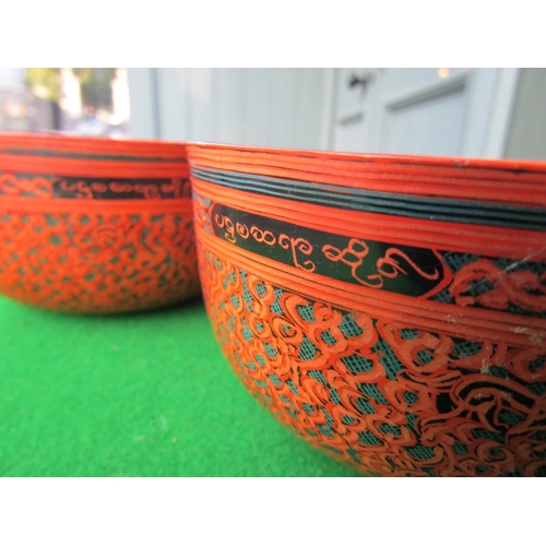 1184 - Collection of Various Gilt Decorated Red Ground Lacquer Bowls Quantity As Photographed