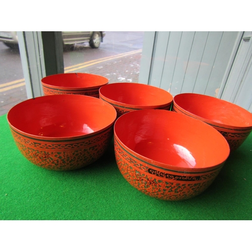 1184 - Collection of Various Gilt Decorated Red Ground Lacquer Bowls Quantity As Photographed