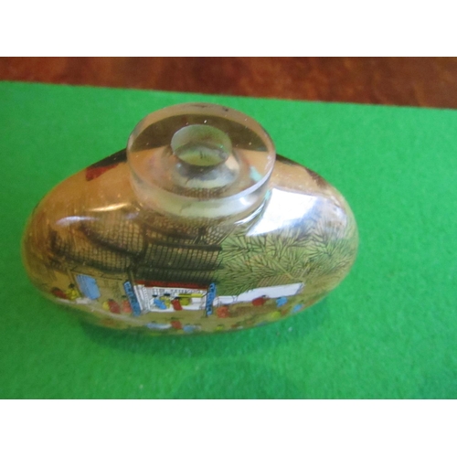 1186 - Reverse Glass Painted Oriental Snuff Bottle with Original Cabochon Cut Stopper Approximately 4 Inche... 