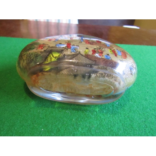 1186 - Reverse Glass Painted Oriental Snuff Bottle with Original Cabochon Cut Stopper Approximately 4 Inche... 