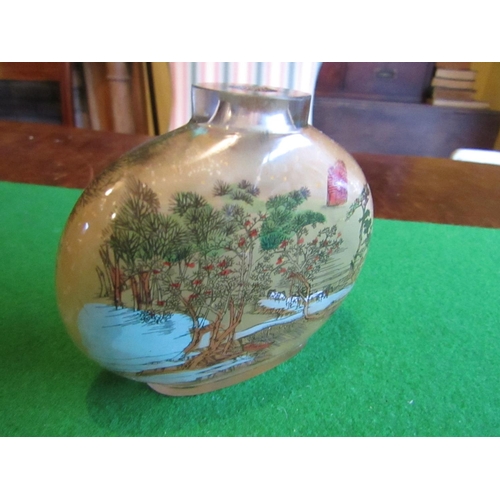 1186 - Reverse Glass Painted Oriental Snuff Bottle with Original Cabochon Cut Stopper Approximately 4 Inche... 