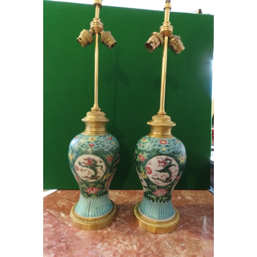 119 - Pair of Chinese Vases Converted to Use as Table Lamps Ormolu Mounted Each Approximately 28 Inches Hi... 