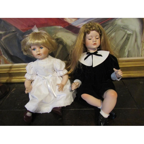 1210 - Two Porcelain Headed Dolls Each Approximately 20 Inches High