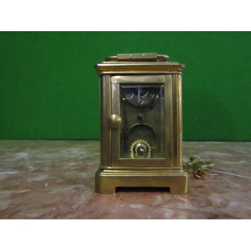 123 - Silver Dial Cast Brass Carriage Clock with Key Approximately 4 Inches High