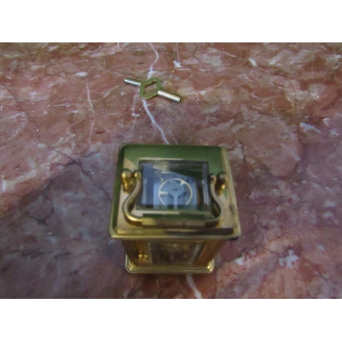 123 - Silver Dial Cast Brass Carriage Clock with Key Approximately 4 Inches High