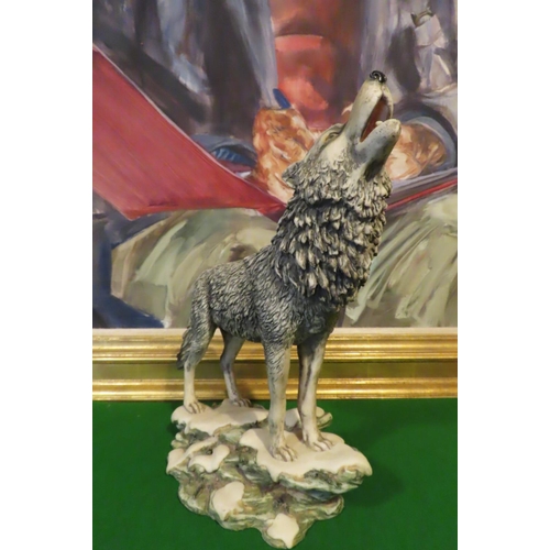 1279 - Wolf Sculpture Howling at the Moon Approximately 10 Inches High Finely Chased and Detailed