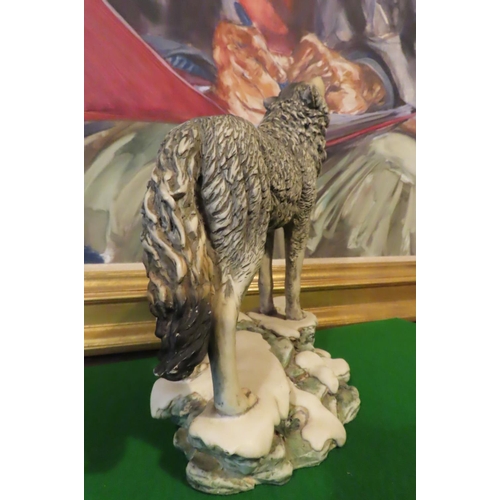 1279 - Wolf Sculpture Howling at the Moon Approximately 10 Inches High Finely Chased and Detailed