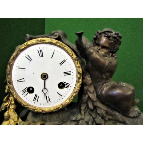 128 - Victorian Bronze and Ormolu Mounted Cherub Motif Decorated Mantle Clock with Inset Sevres Panels Rom... 