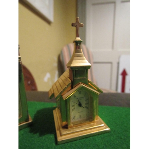 1280 - Three Ormolu Novelty Desk Clocks Finely Chased and Detailed Tallest Approximately 3 Inches