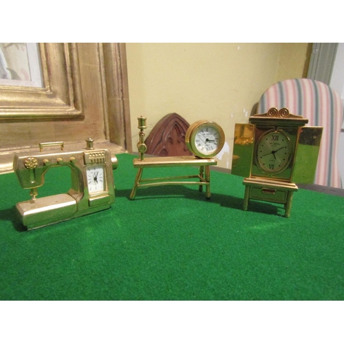 1281 - Three Ormolu Novelty Desk Clocks Finely Chased and Detailed Tallest Approximately 3 Inches