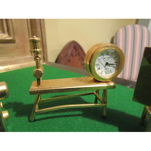 1281 - Three Ormolu Novelty Desk Clocks Finely Chased and Detailed Tallest Approximately 3 Inches