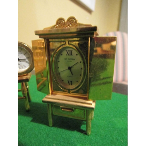 1281 - Three Ormolu Novelty Desk Clocks Finely Chased and Detailed Tallest Approximately 3 Inches