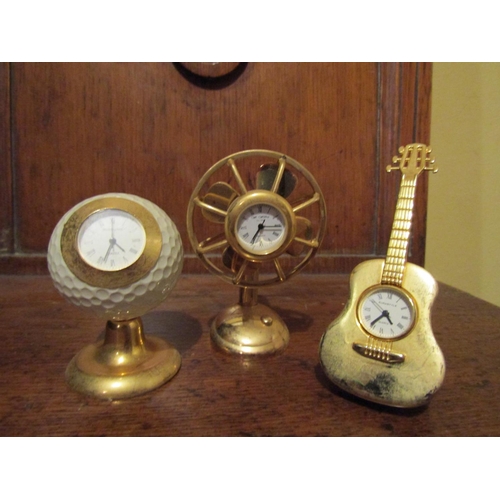 1282 - Three Ormolu Novelty Desk Clocks Finely Chased and Detailed Tallest Approximately 3 Inches