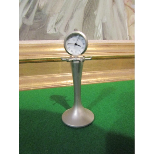 1283 - Four Chrome Plated Novelty Desk Clocks Finely Chased and Detailed Tallest Approximately 3 Inches