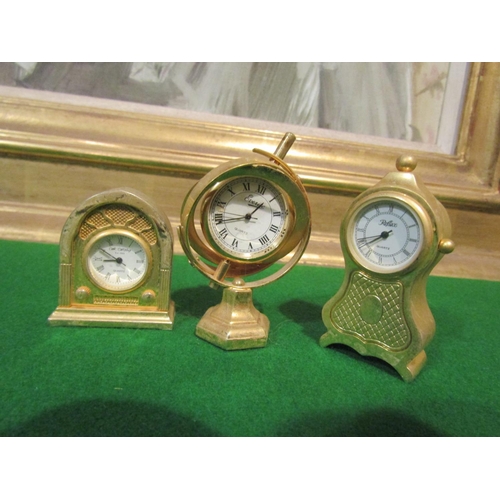 1284 - Three Ormolu Novelty Desk Clocks Finely Chased and Detailed Tallest Approximately 3 Inches