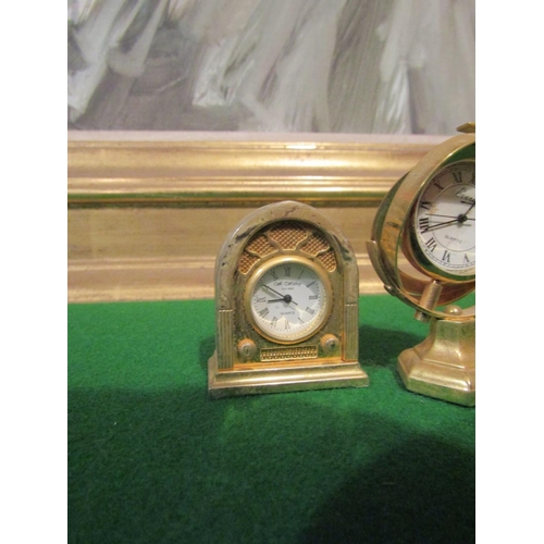 1284 - Three Ormolu Novelty Desk Clocks Finely Chased and Detailed Tallest Approximately 3 Inches